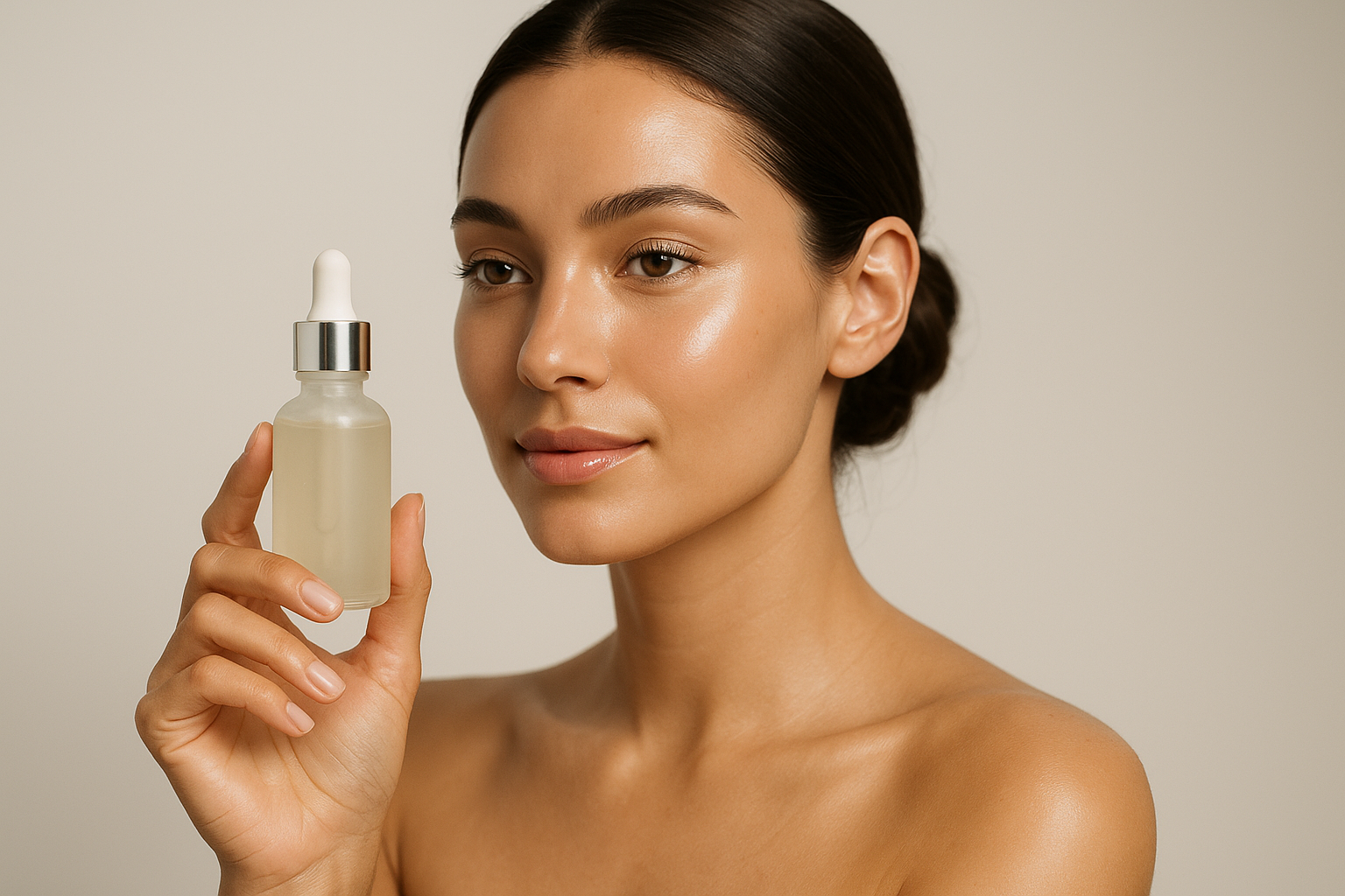 schone frau mit serum in hand